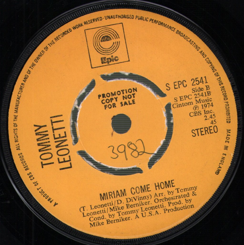 Tommy Leonetti - When I Need You Most Of All - 7 Inch