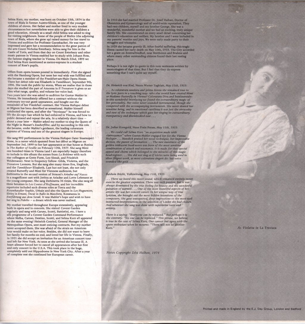 Selma Kurz - Recordings Chosen By Her Daughter Desi Halban - Double Lp