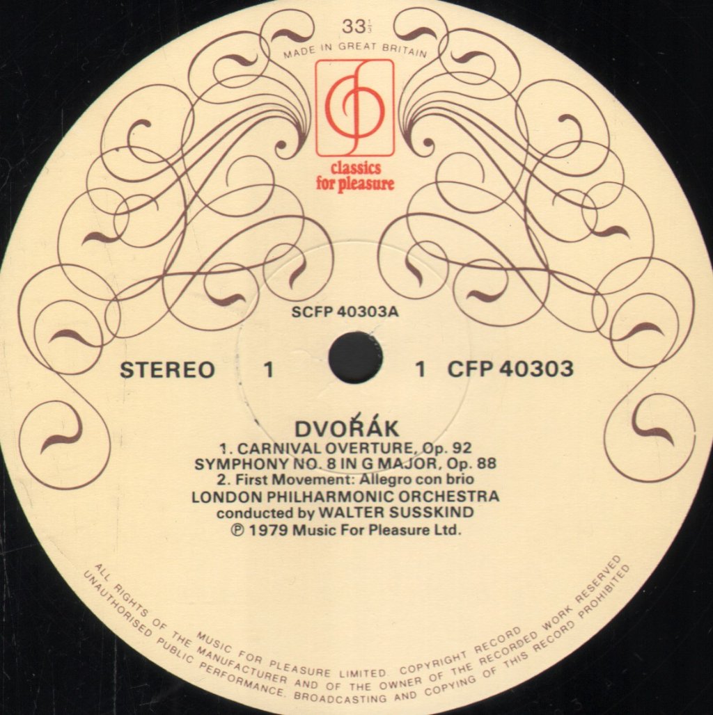 Walter Susskind / London Philharmonic Orchestra - Dvorak - Symphony No.8 In G Major / Carnical Overture - Lp