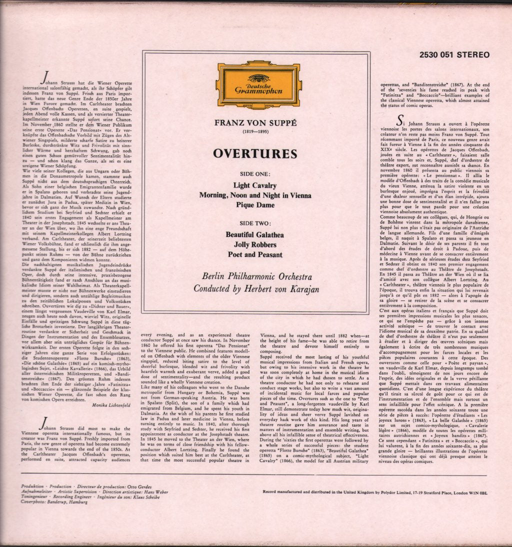 Herbert Von Karajan / Berlin Philharmonic Orchestra - Suppe - Overtures - Lp