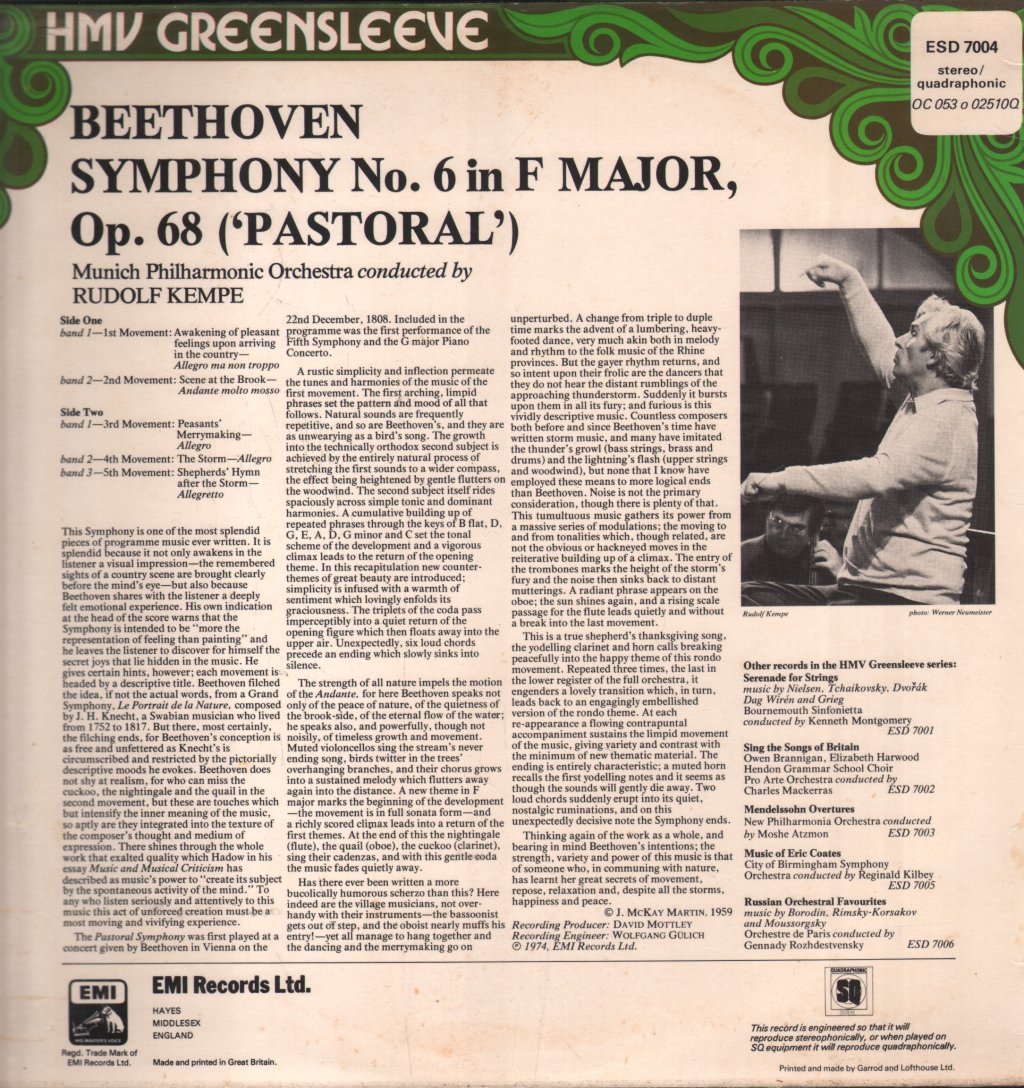 Rudolf Kempe / Munich Philharmonic Orchestra - Beethoven 'Pastoral' Symphony - Lp
