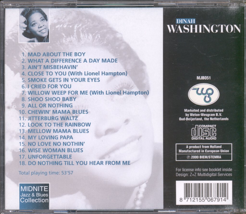 Dinah Washington - Mad About The Boy - Cd