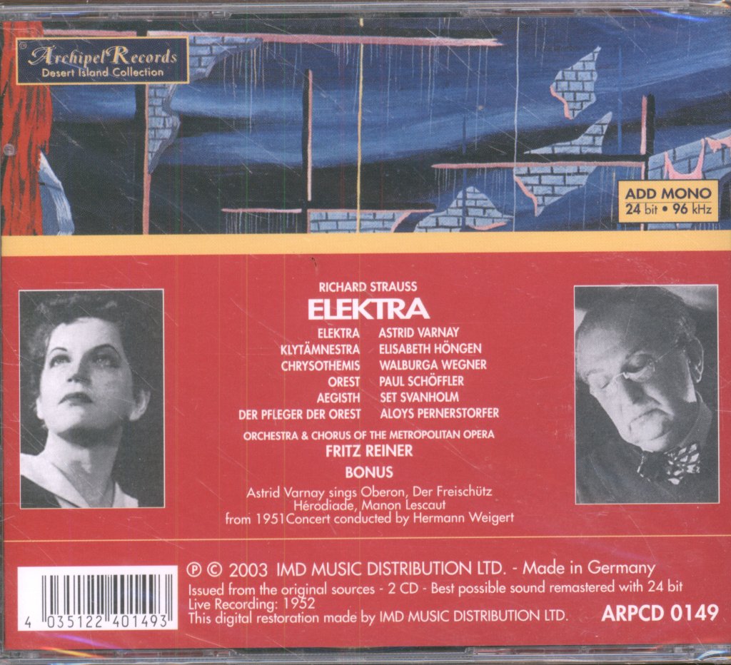 Astrid Varnay, Elisabeth Höngen, Paul Schöffler, Set Svanholm, Fritz Reiner - Strauss - Elektra - Double Cd