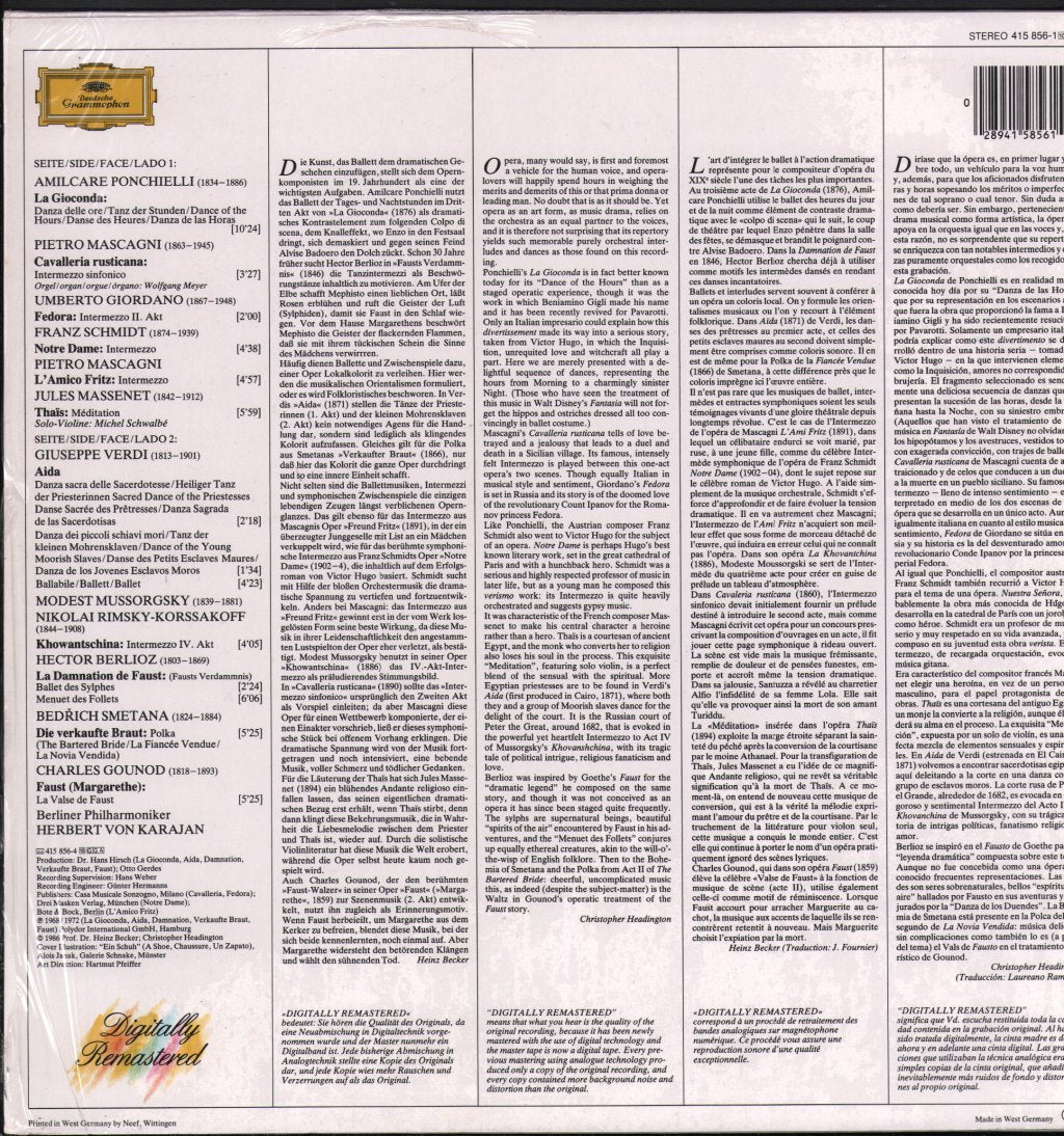 Herbert Von Karajan / Berliner Philharmoniker - Dance of The Hours - Opera Intermezzi and Ballet music - Lp