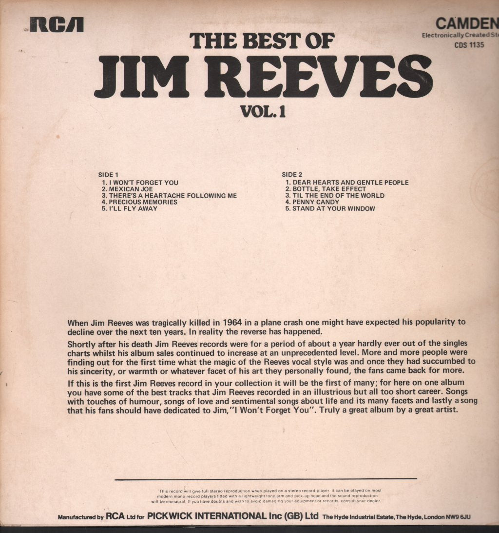 Jim Reeves - Best Of Vol 1 - Lp