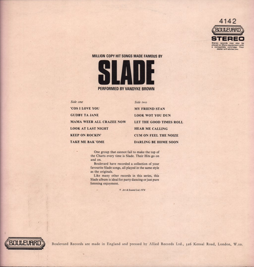 Vandyke Brown - Million Copy Hit Songs Made Famous By Slade - Lp