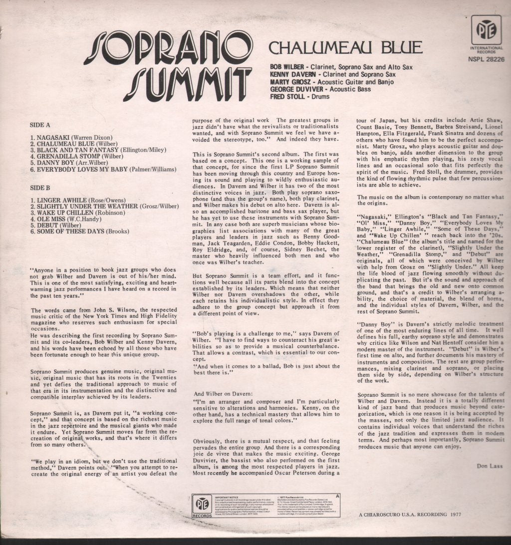 Soprano Summit - Chalumeau Blue - Lp