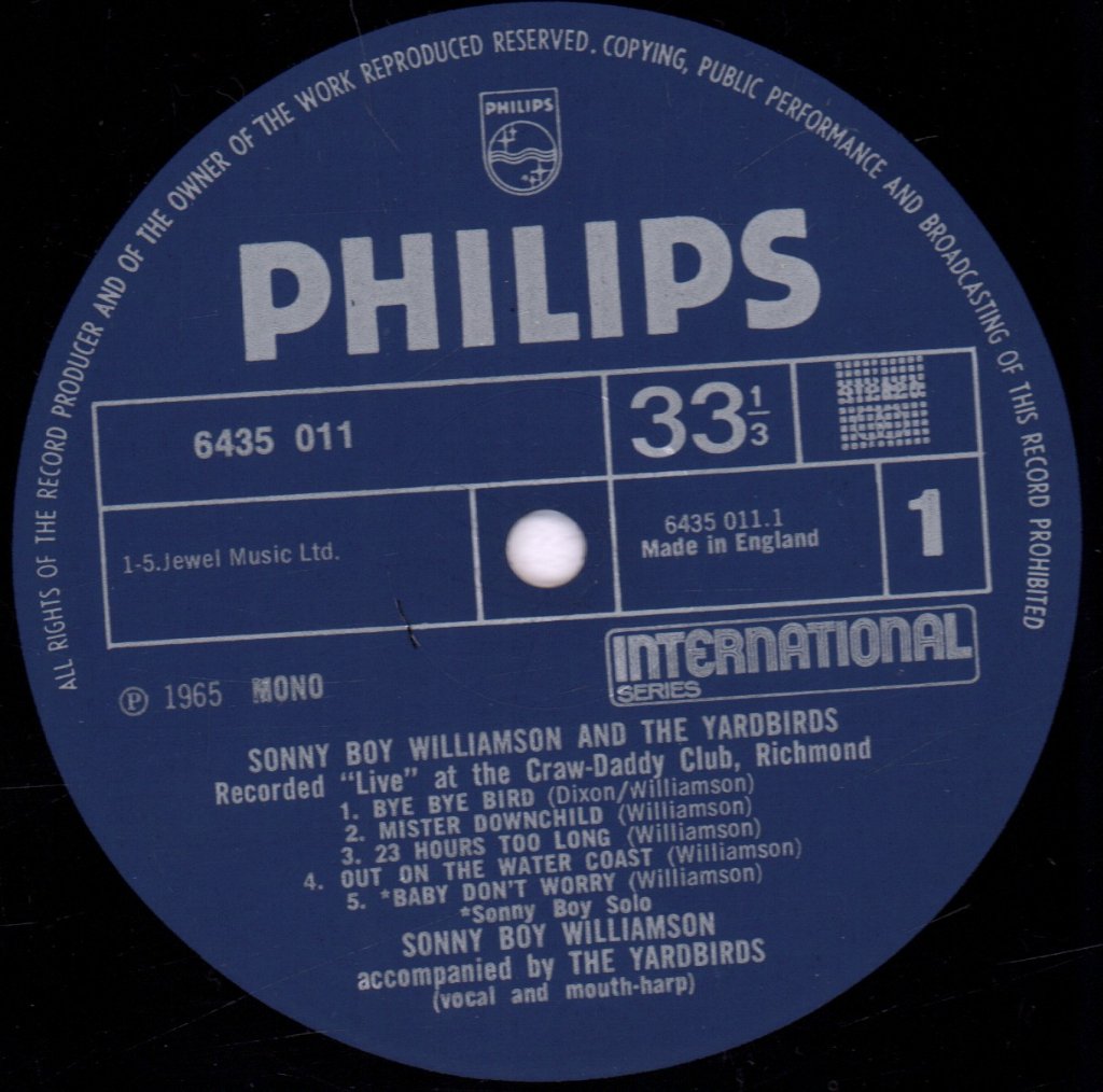 Sonny Boy Williamson And The Yardbirds - Recorded Live At The Craw Daddy Club Richmond - Lp