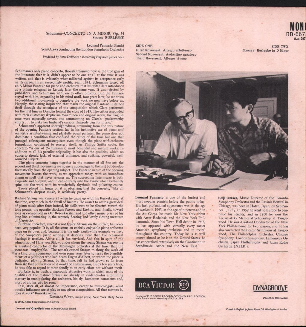 Leonard Pennario / Seiji Ozawa / London Symphony Orchestra - Schumann - Piano Concerto / Strauss - Burleske - Lp