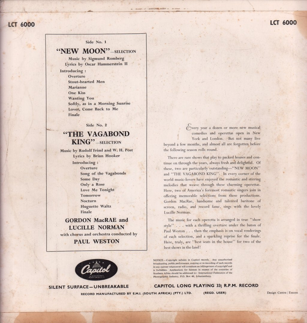 gordon macrae and lucille norman - Vagabond King And Favorite Selections From New Moon - Lp
