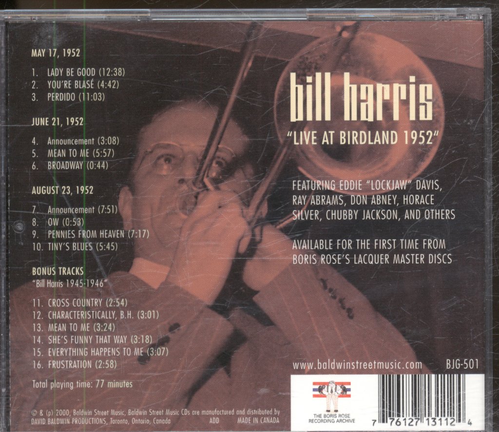Bill Harris - Live At Birdland 1952 - Cd