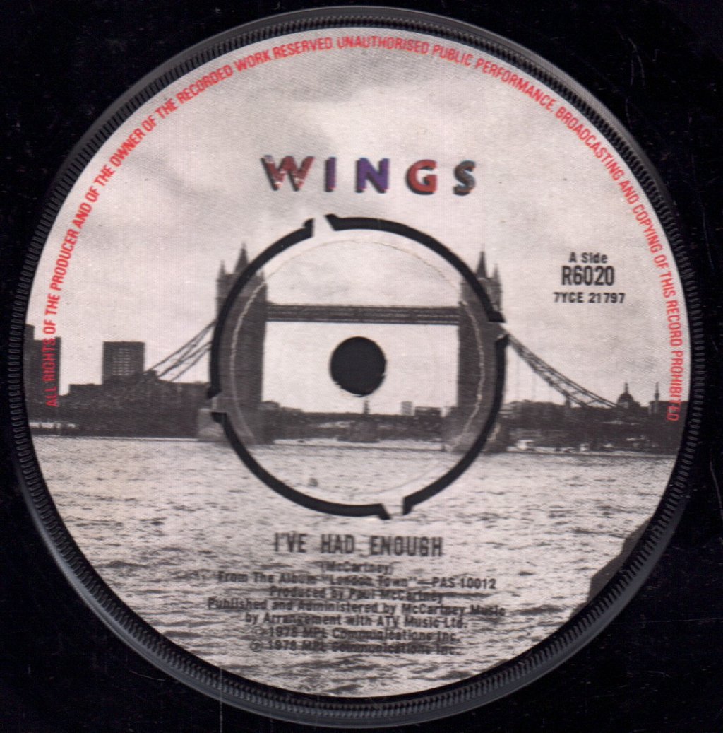 Wings - I've Had Enough - 7 Inch