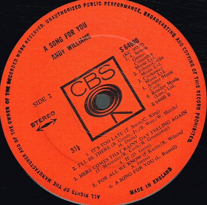 Andy Williams - A Song For You - Lp