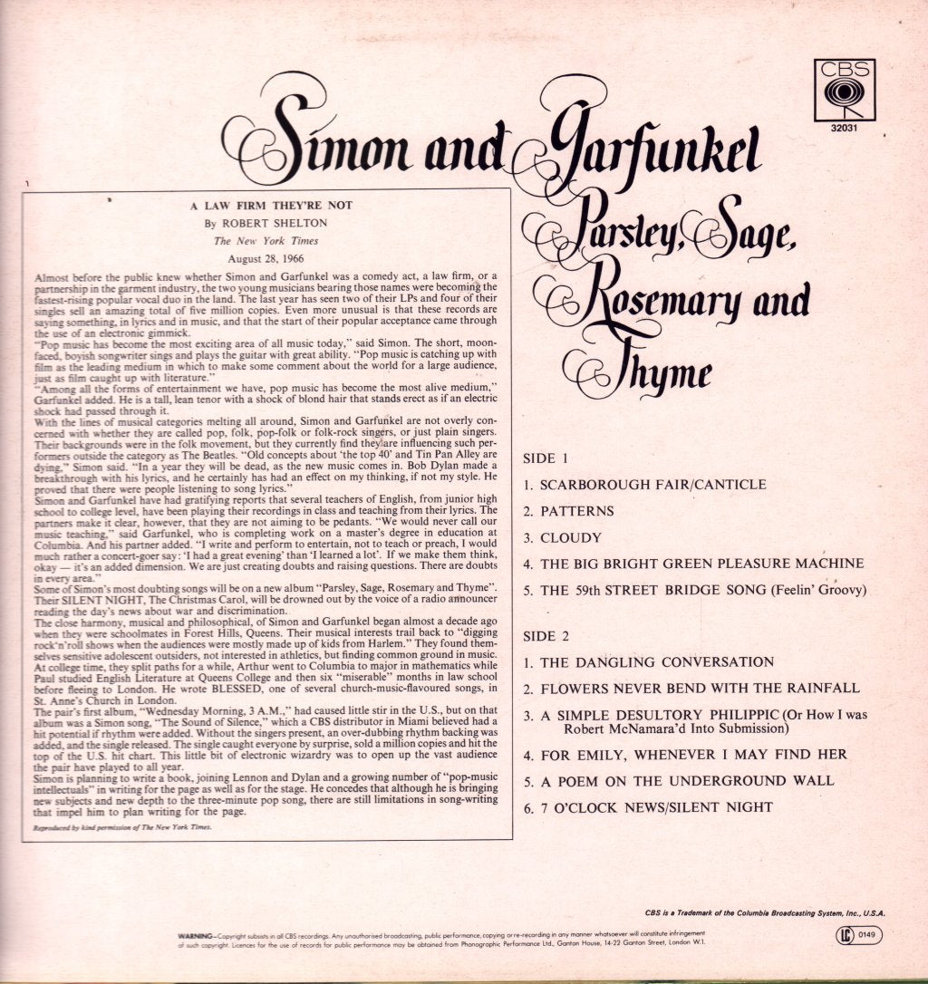 Simon And Garfunkel - Parsley Sage Rosemary And Thyme - Lp