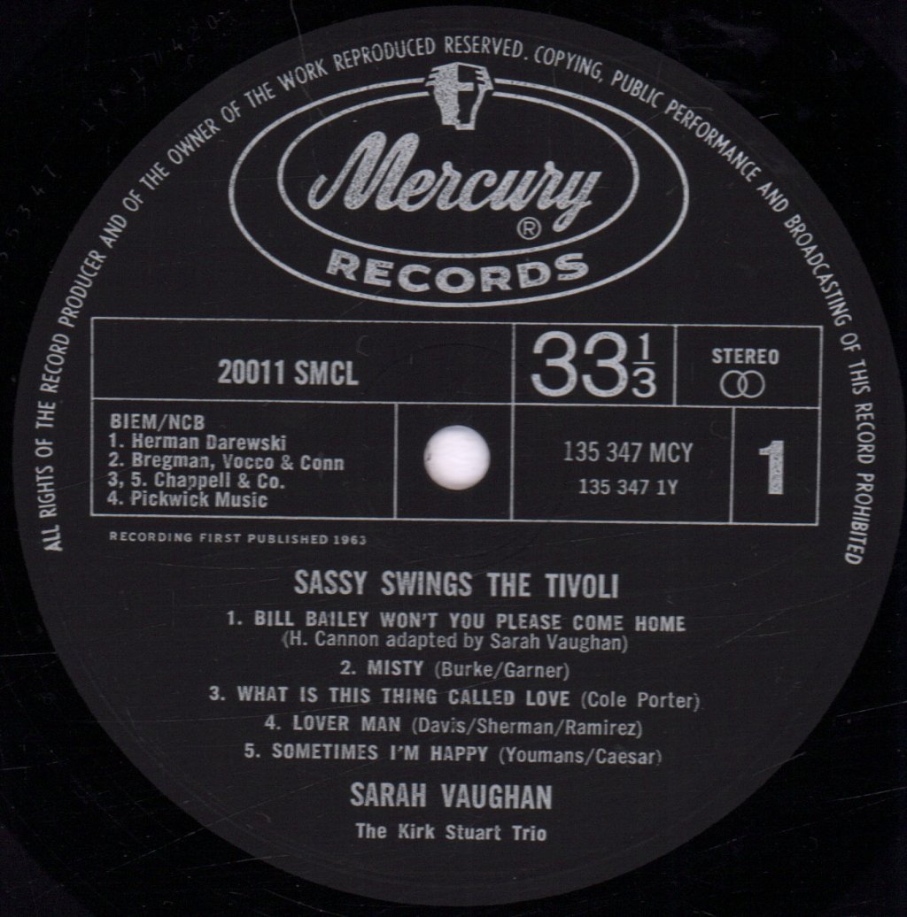 Sarah Vaughan - Sassy Swings The Tivoli - Lp