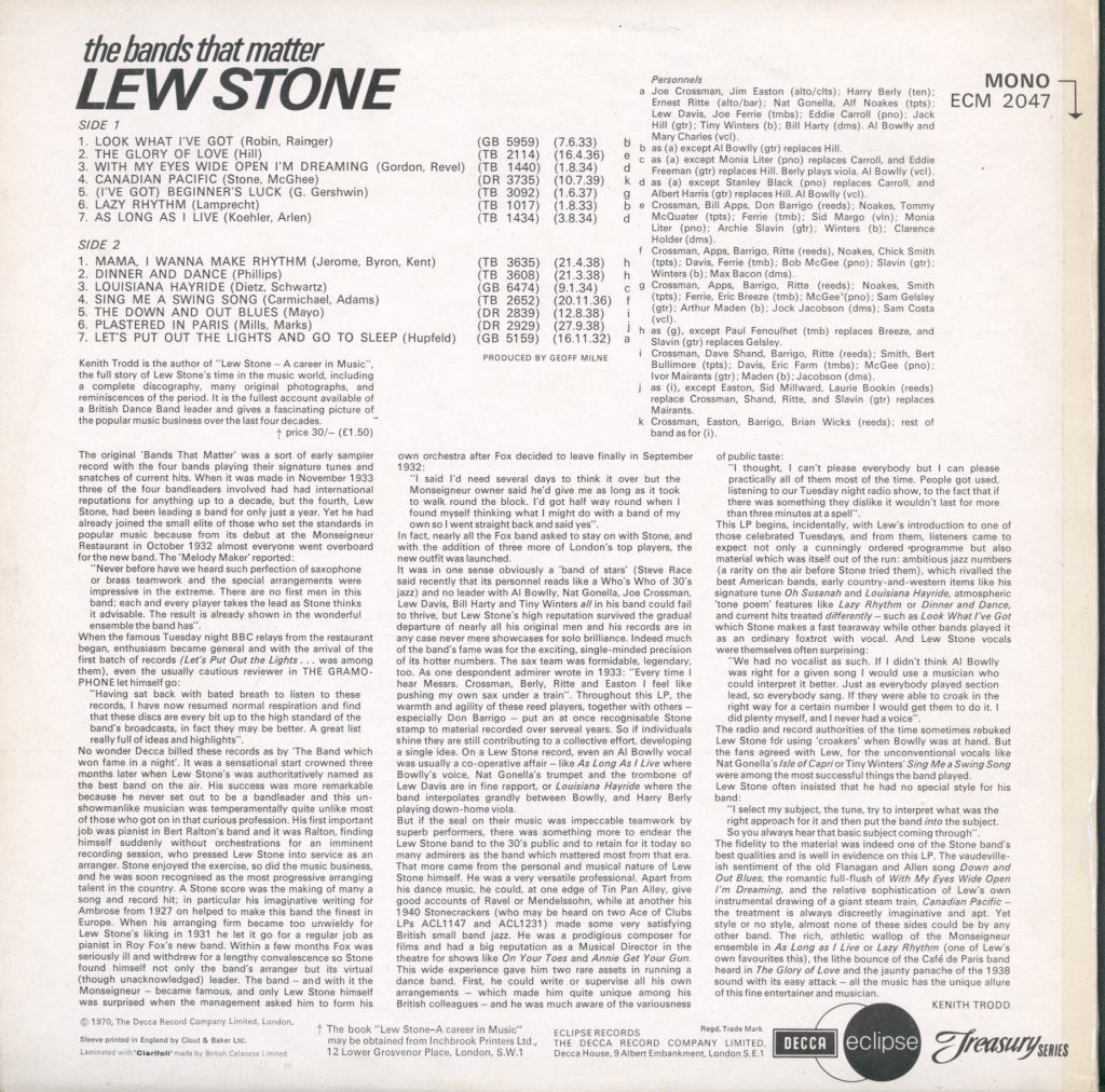Lew Stone - Bands That Matter - Lp