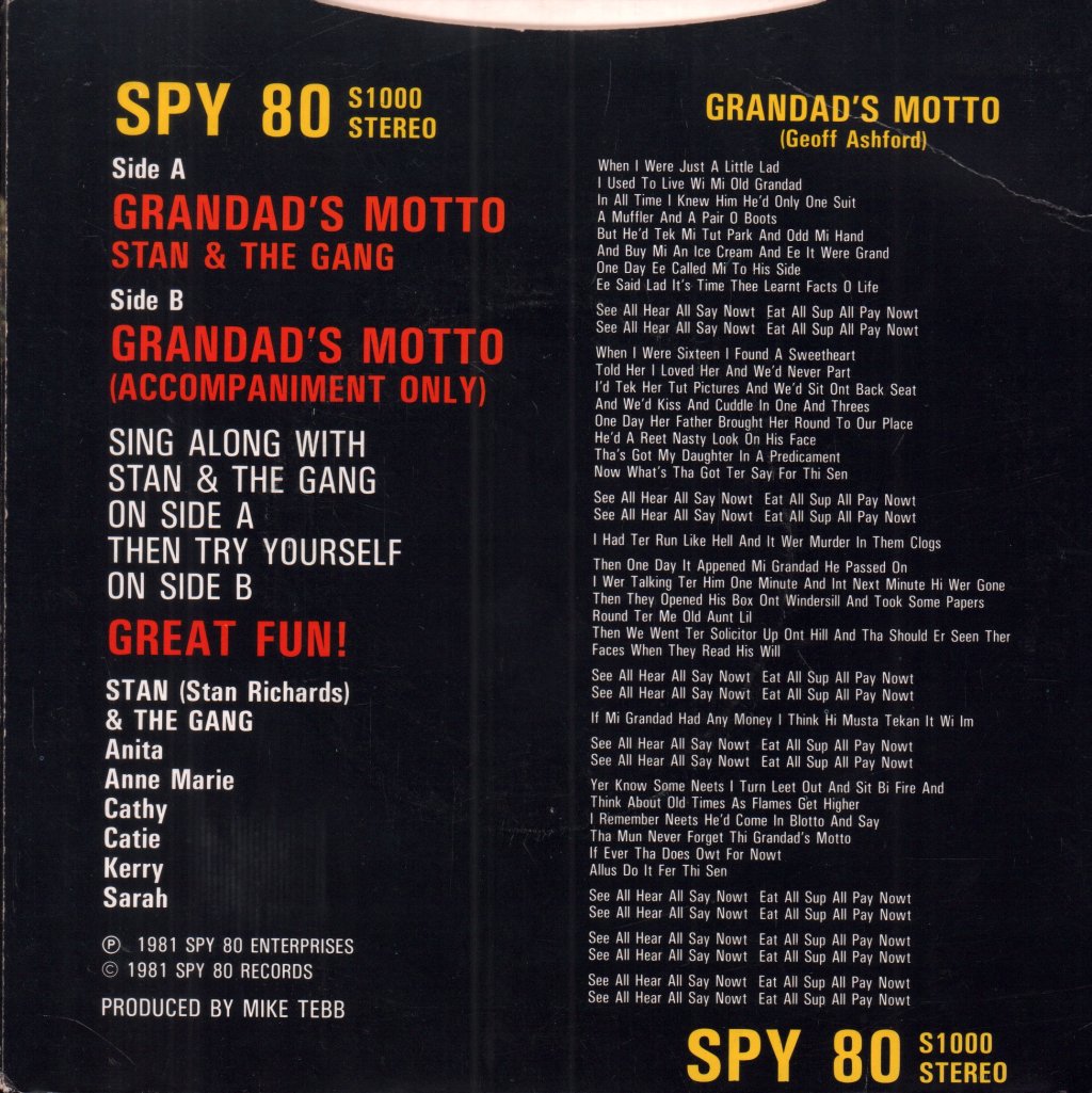 Stan And The Gang - Grandad's Motto - 7 Inch