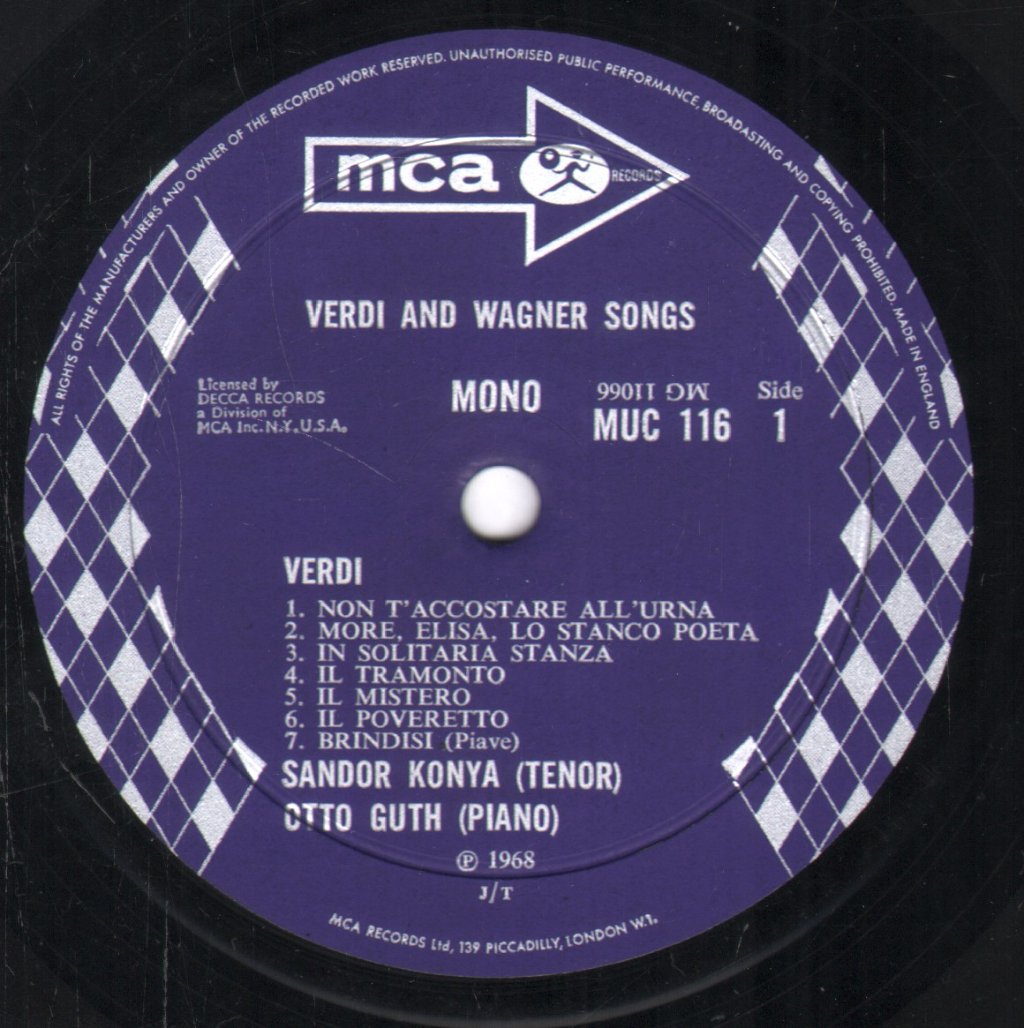 Sandor Konya / Otto Guth - Songs Verdi & Wagner - Lp