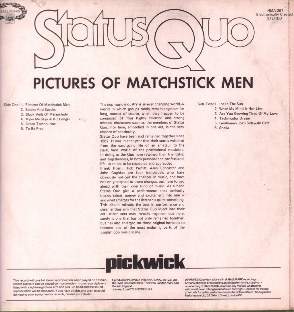 Status Quo - Pictures Of Matchstick Men - Lp