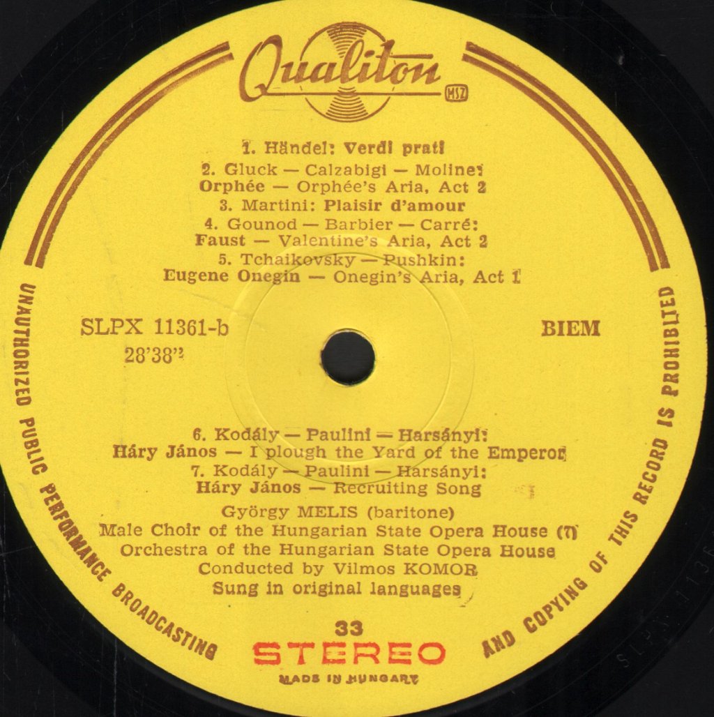 Melis Gyorgy - Melis György Énekel/Operatic Recital - Lp