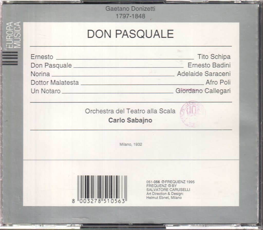 Orchestra Del Teatro Alla Scala, Carlo Sabajno - Donizetti - Don Pasquale - Double Cd