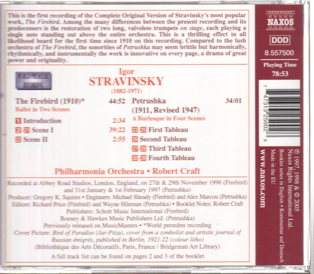 Philharmonia Orchestra, Robert Craft - Stravinsky - Firebird / Petrushka - Cd