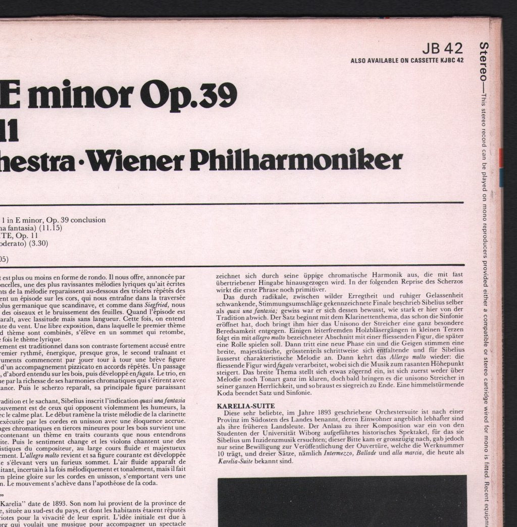 Lorin Maazel / Vienna Philharmonic Orchestra - Sibelius - Symphony No.1 In E Minor / Karelia Suite - Lp
