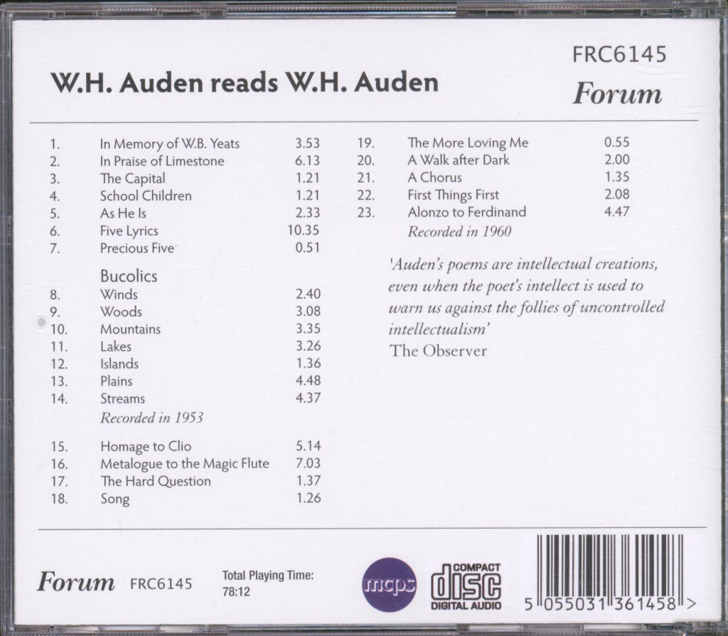 W. H. Auden - W. H. Auden Reads W. H. Auden - Cd
