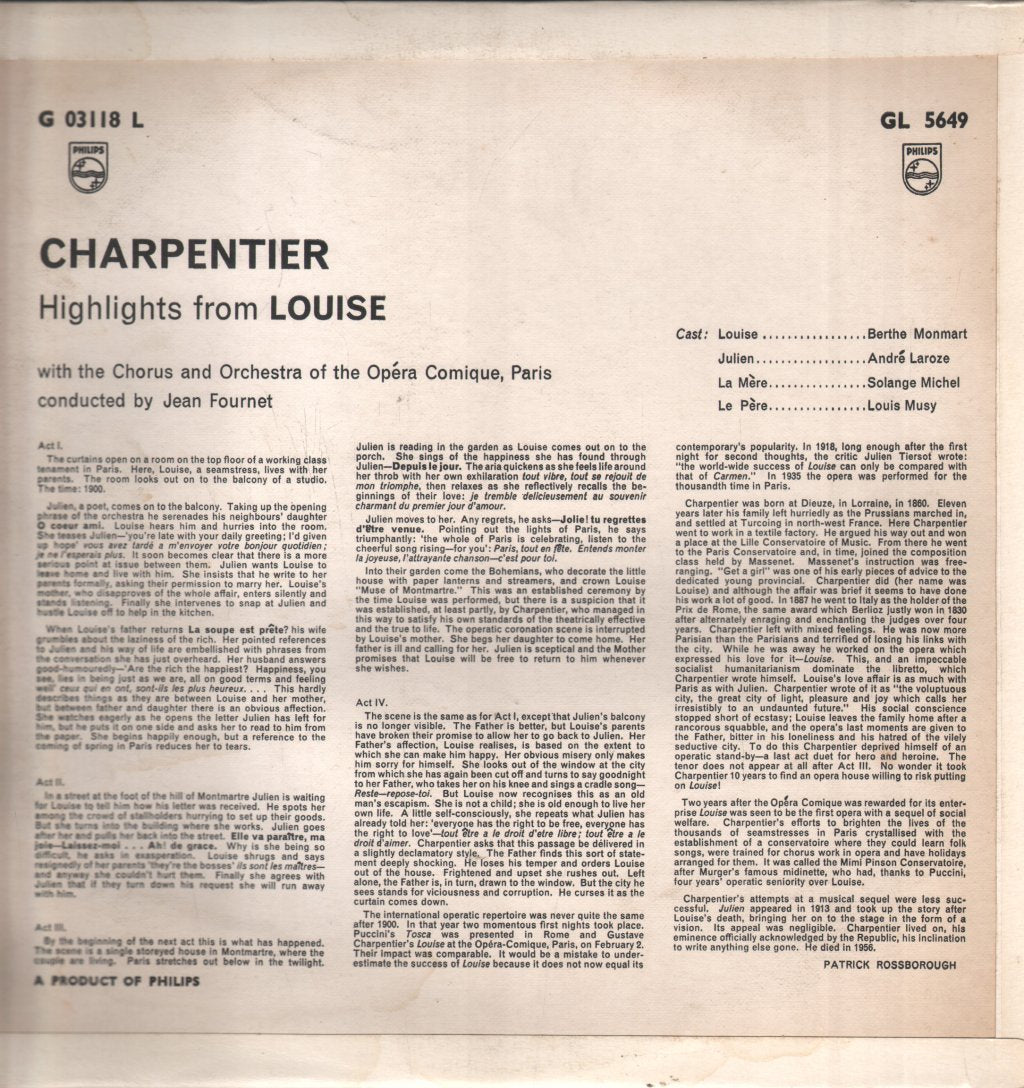 Berthe Monmart / Andre Laroze / Solange Michel / Louis Musy / Jean Fournet - Charpentier - Highlights From Louise - Lp