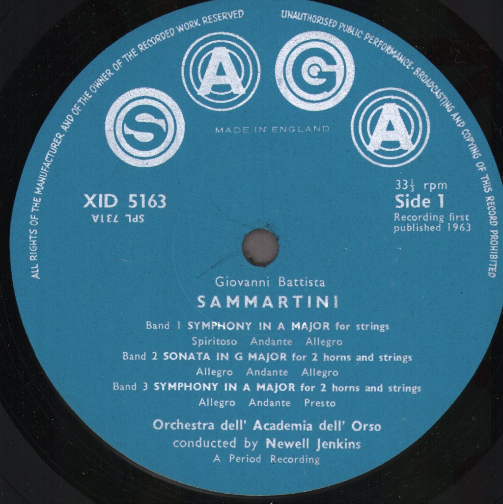 Newell Jenkins / Orchestra Dell' Academia Dell' Orso - Sammartini - Symphony In A Major For Strings / Sonata - Lp