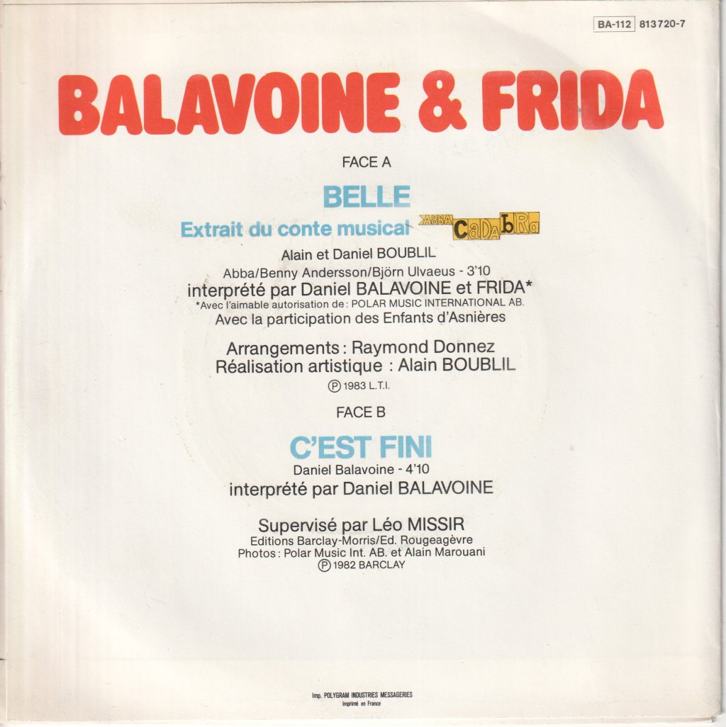 Balavoine And Frida - Belle (Extrait Du Conte Musical ABBACaDAbRa) - 7 Inch