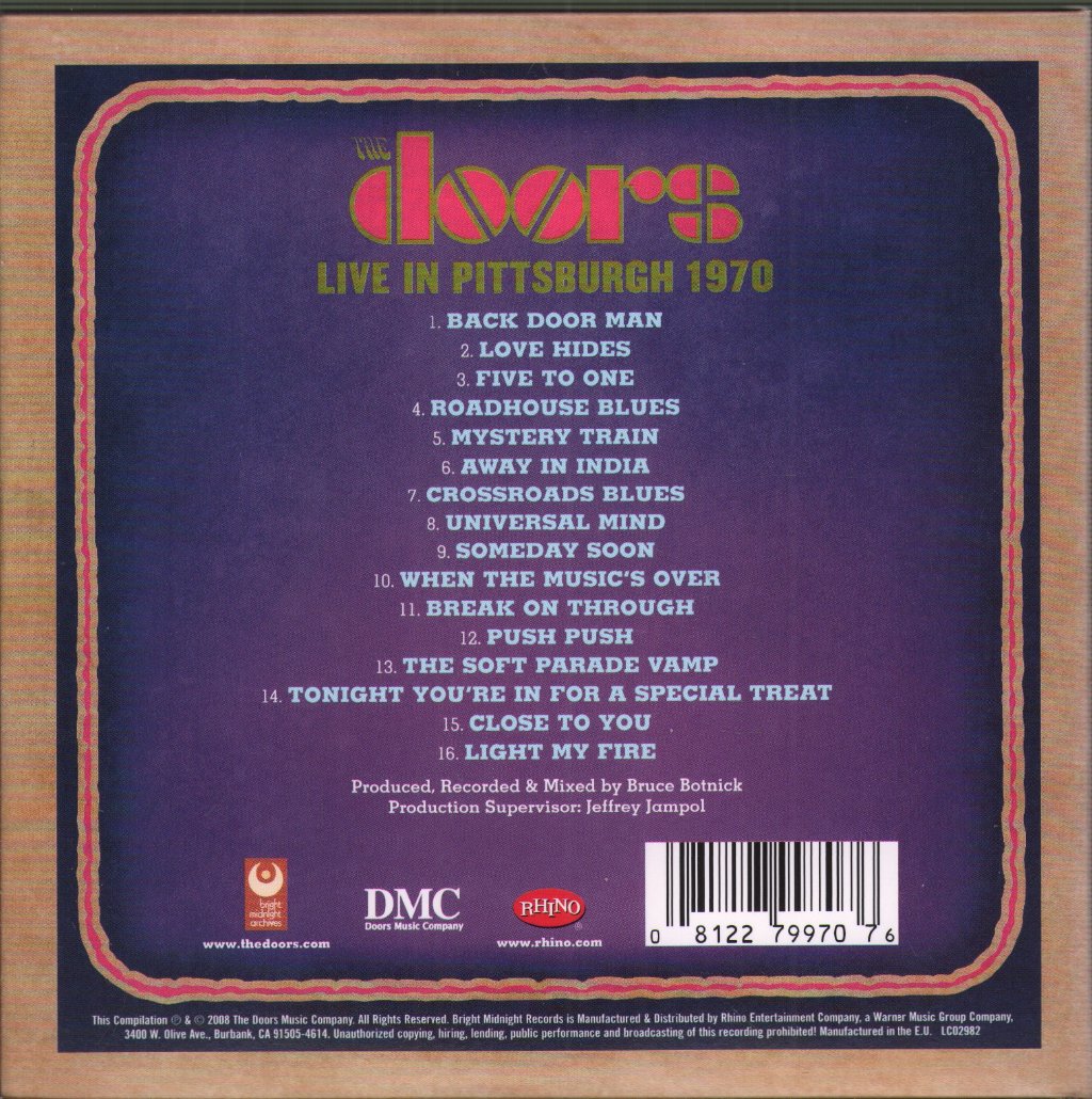 Doors - Live In Pittsburgh 1970 - Cd