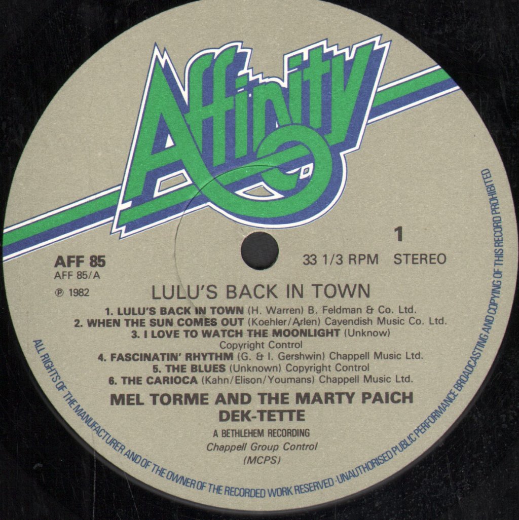 Mel Torme And The Marty Paich Dek-Tette - Lulu's Back In Town - Lp