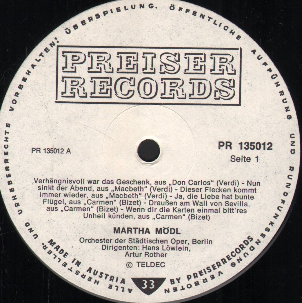 Martha Modl - Arien Und Szenen Aus Don Carlos, Macbeth, Carmen, Tristan Und Isolde, Götterdämmerung - Lp