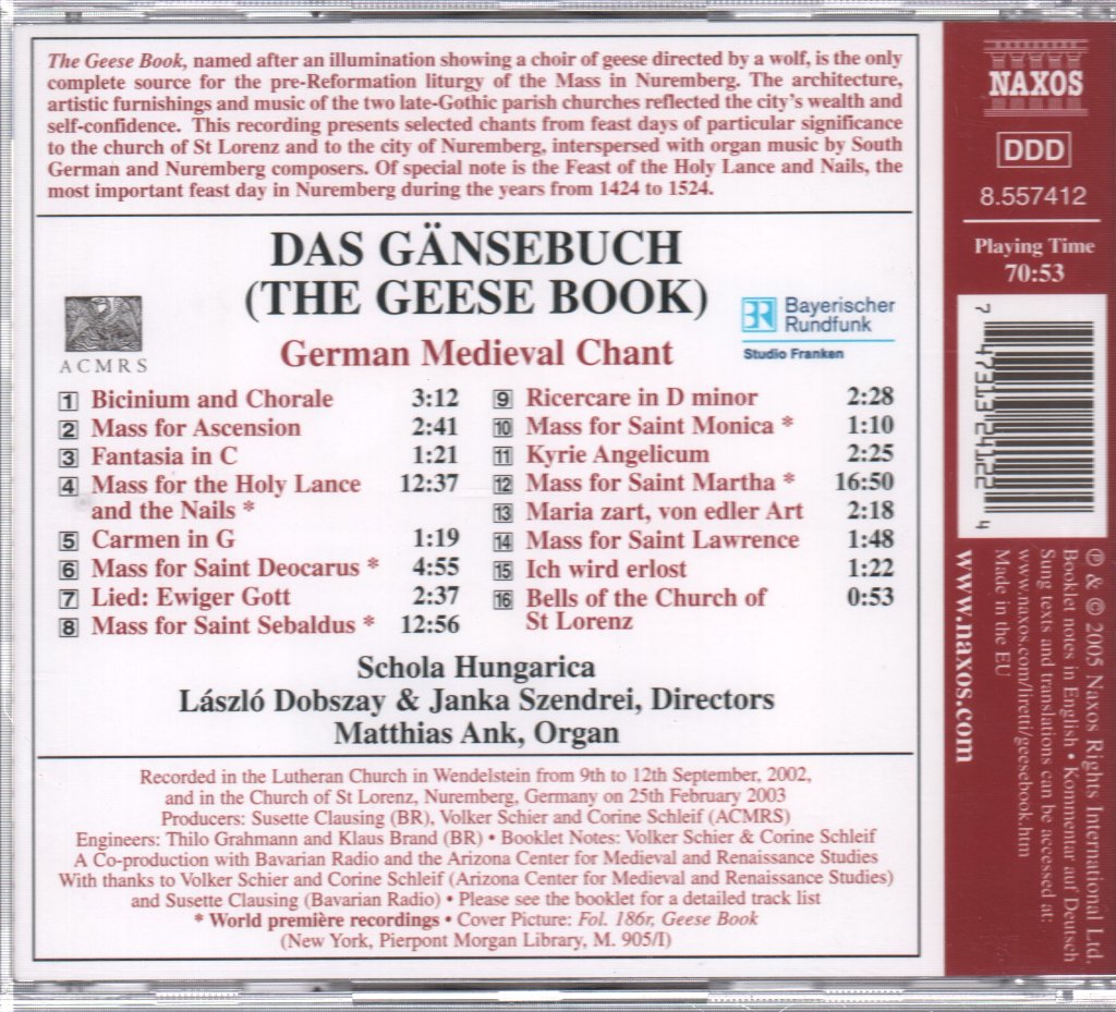Schola Hungarica - Das Gänsebuch (The Geese Book): German Medieval Chant - Cd