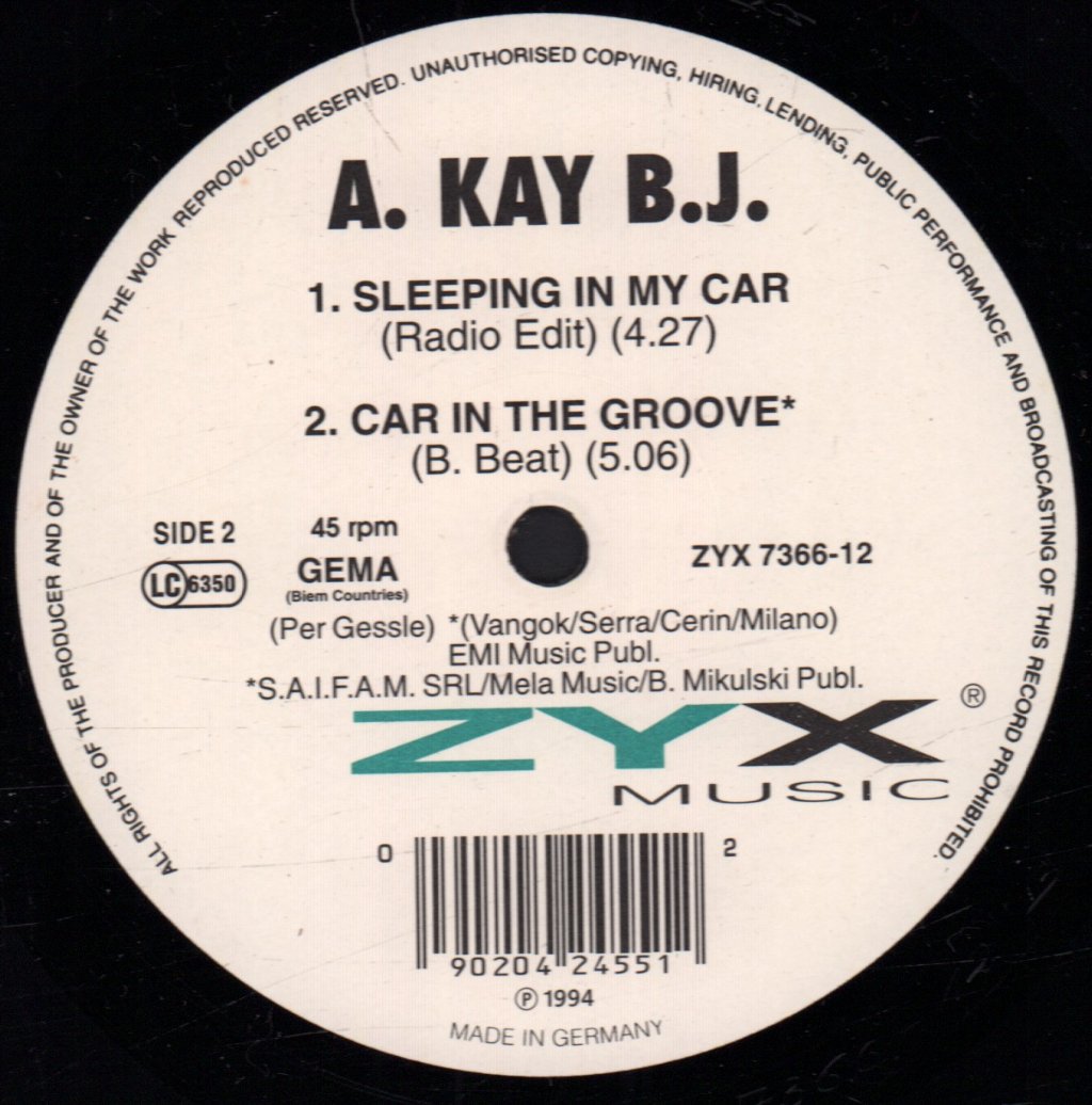 A Kay B.J. - Sleeping In My Car - 12 Inch