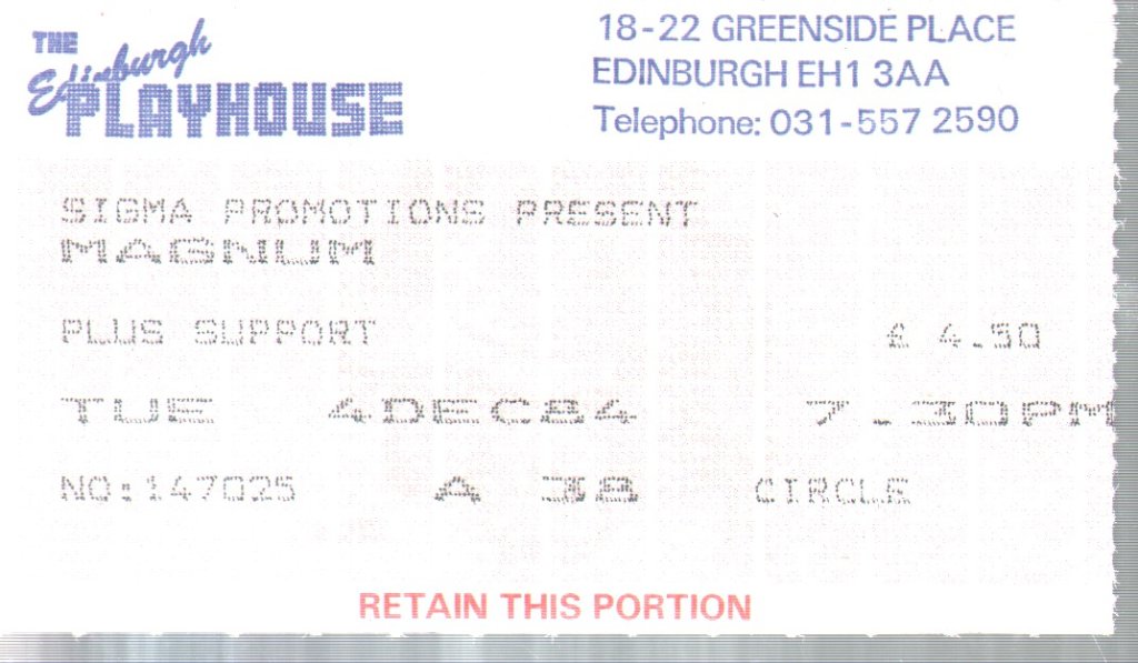 Magnum - Edinburgh Playhouse 4th December 1984 - Ticket
