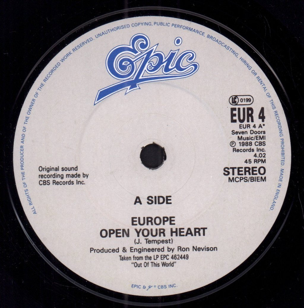 Europe - Open Your Heart - 7 Inch