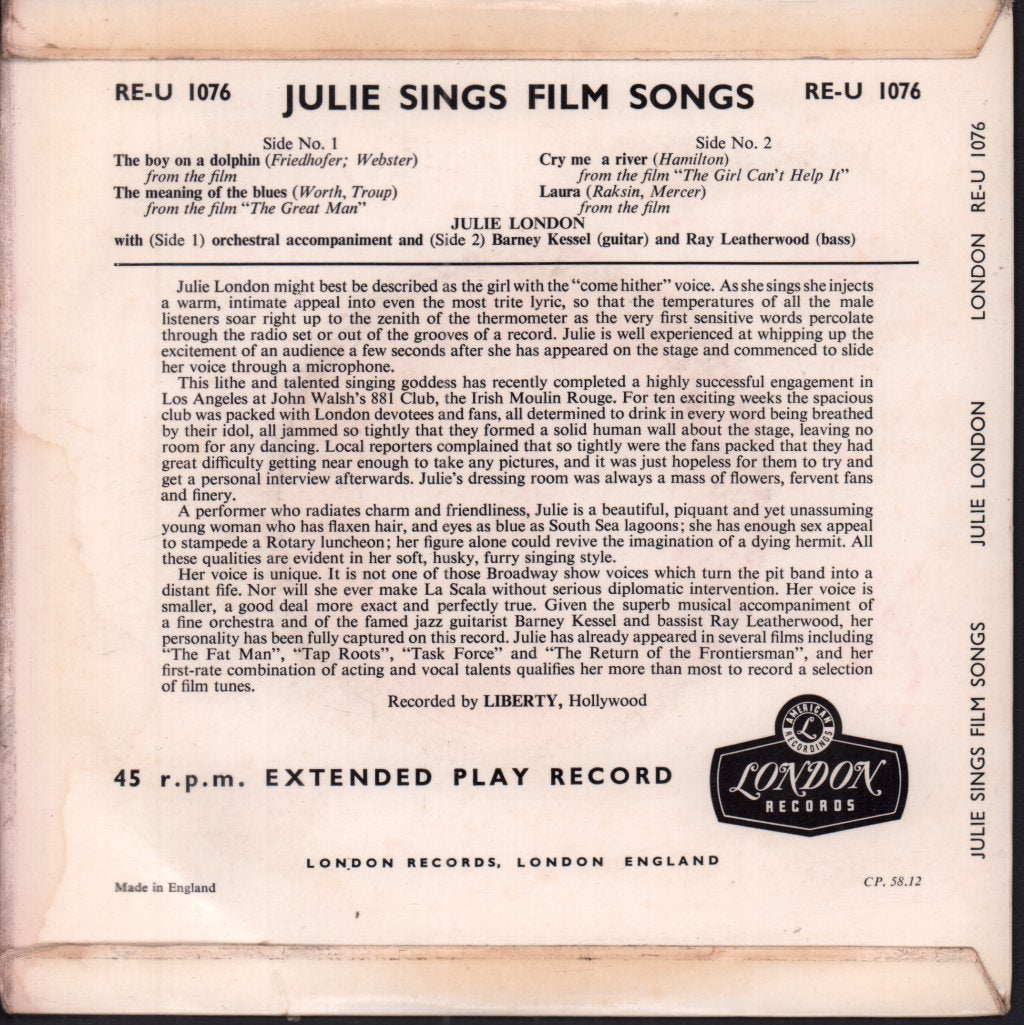 Julie London - Julie Sings Film Songs - 7 Inch