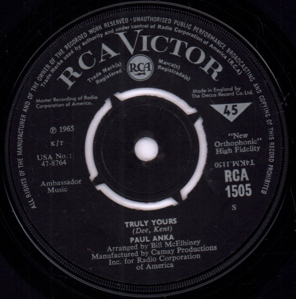 Paul Anka - Truly Yours - 7 Inch