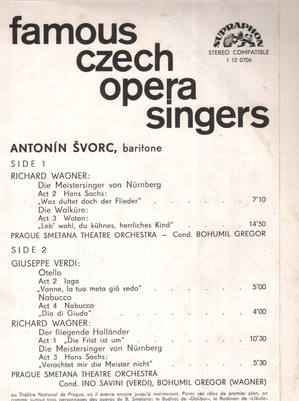 Antonin Svorc - Famous Czech Opera Singers - Lp