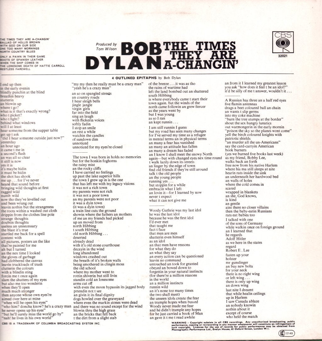 Bob Dylan - Times They Are A-Changin' - Lp