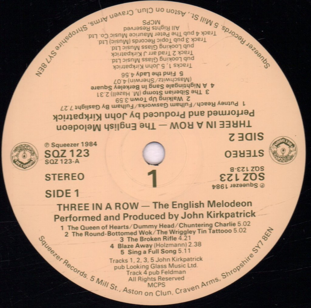 John Kirkpatrick - Three In A Row - Lp
