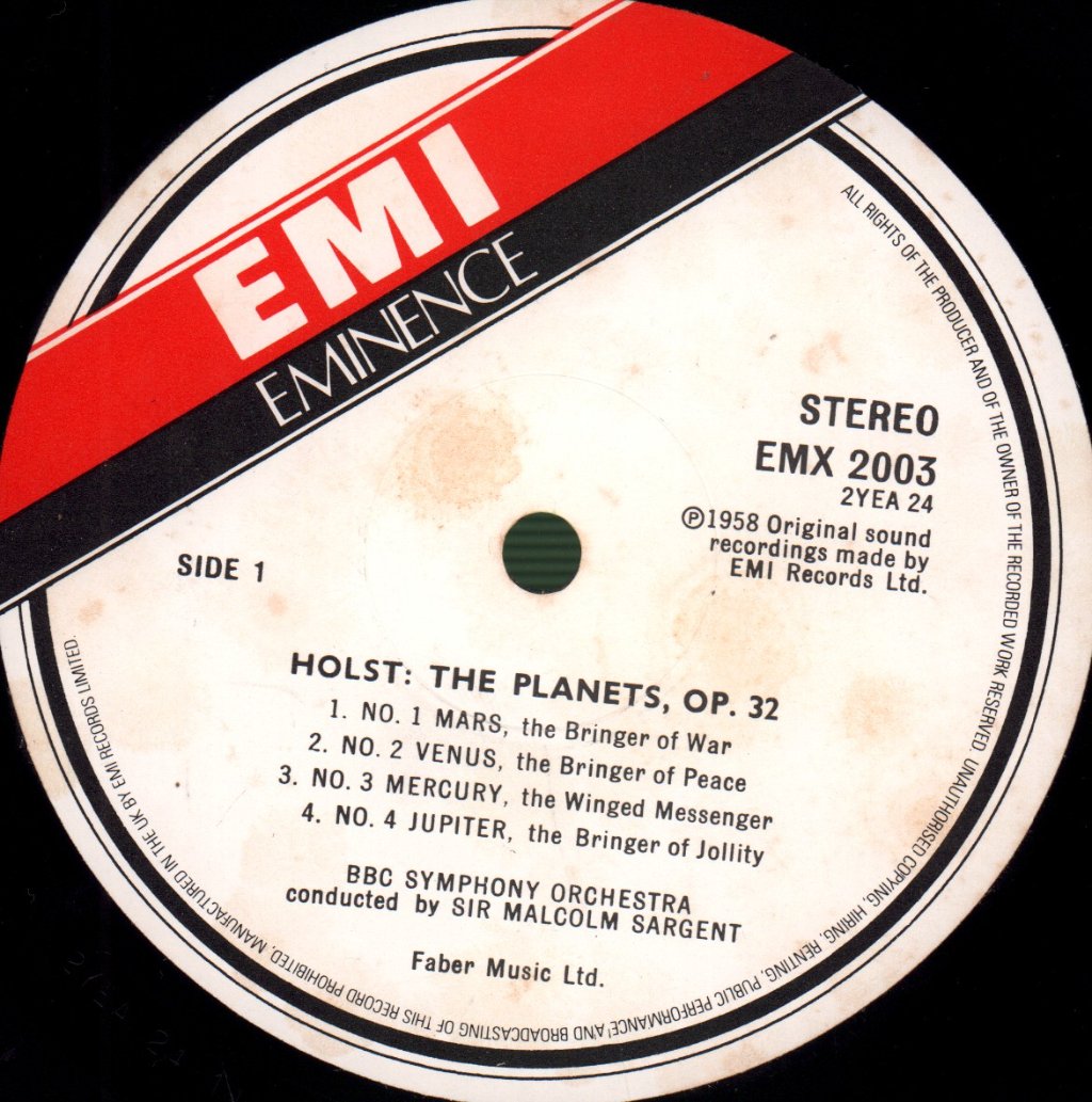 Sir Malcolm Sargent / BBC Symphony Orchestra - Holst - Planets - Lp