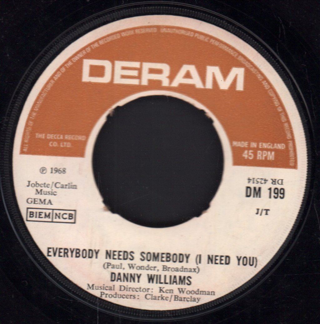 Danny Williams - Everybody Needs Somebody - 7 Inch