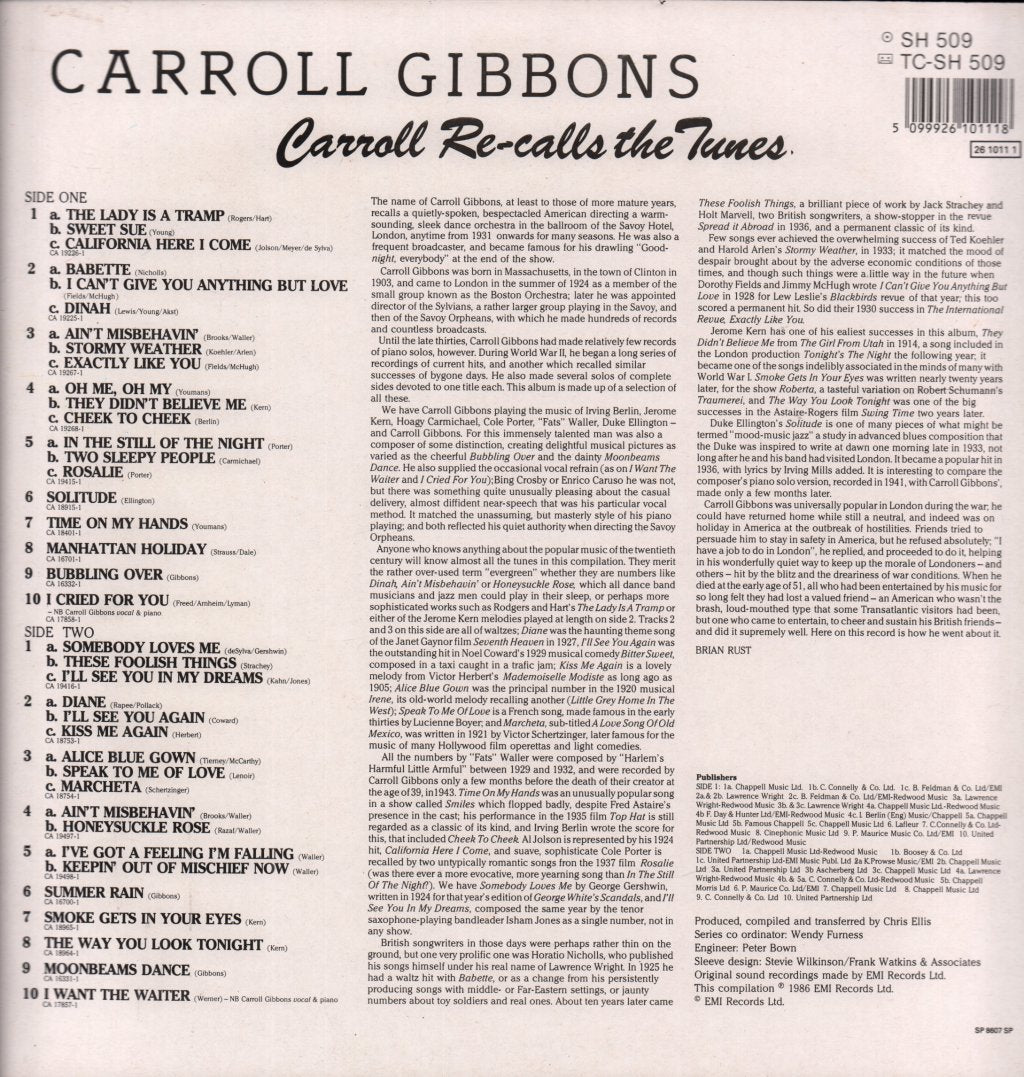Carroll Gibbons - Carroll Recalls The Tunes - Lp