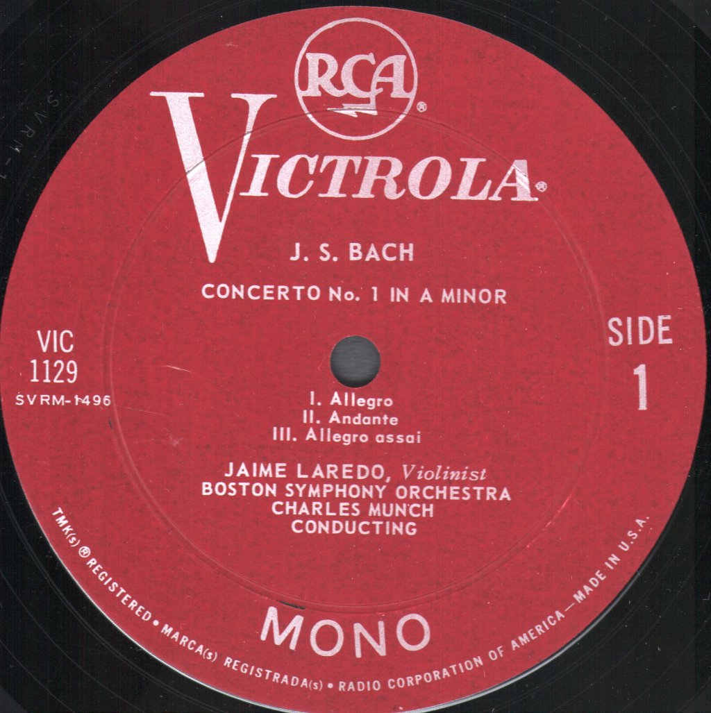 Jaime Laredo / Charles Munch / Boston Symphony Orchestra / Howard Mitchell / National Symphony Orchestra - Bach Violin Concerto No.1 In A Minor / Mozart Violin Concerto No.3 In G - Lp