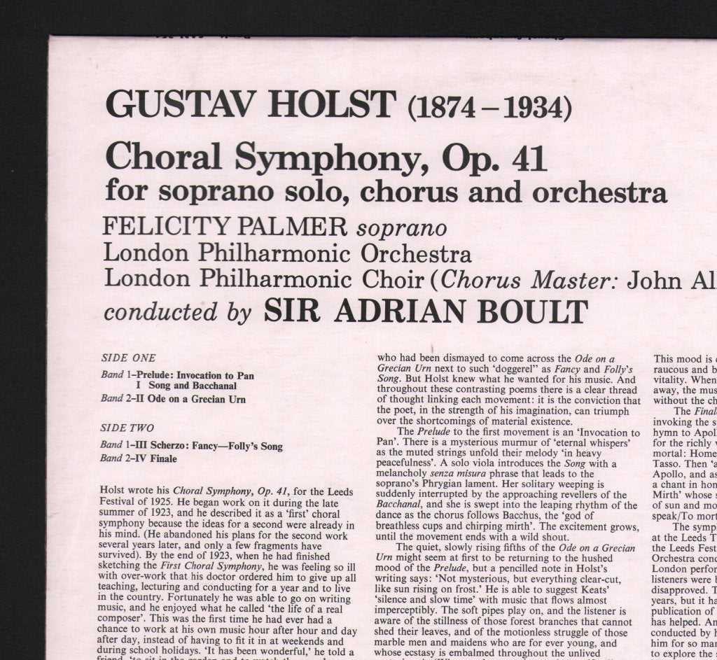 Sir Adrian Boult / London Philharmonic Orchestra / Felicity Palmer - Holst Choral Symphony - Lp