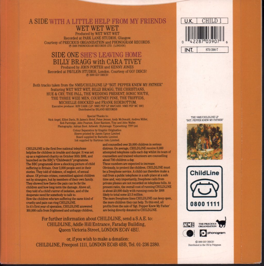 Wet Wet Wet/Billy Bragg - With A Little Help From My Friends/She's Leaving Home - 7 Inch