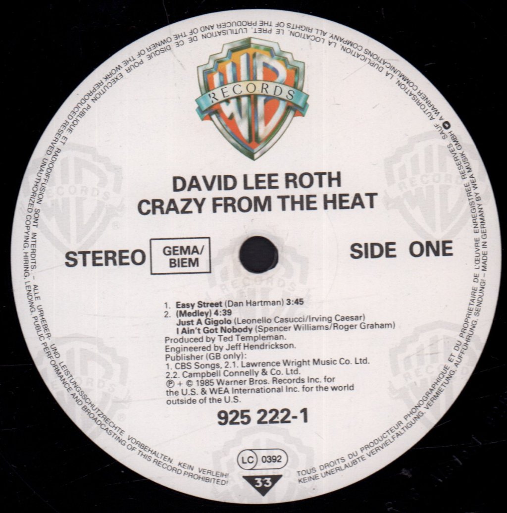David Lee Roth - Crazy From The Heat - 12 Inch
